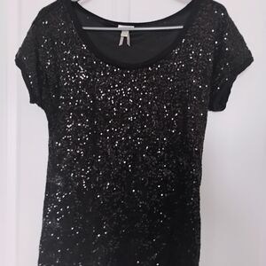 Dynamite Black Sequin Short Sleeve Scoop Neck Top